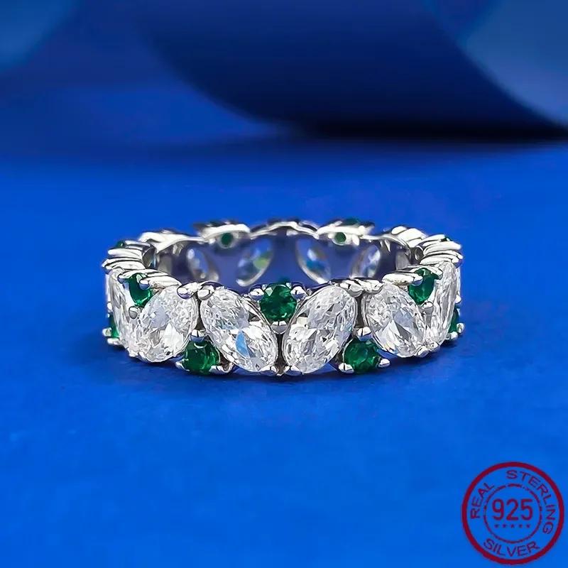 Yaranyan Vintage 100% 925 Sterling Silver Marquise Cut Lab Sapphire Emerald High Carbon Diamonds Gemstone Ring Fine Jewelry