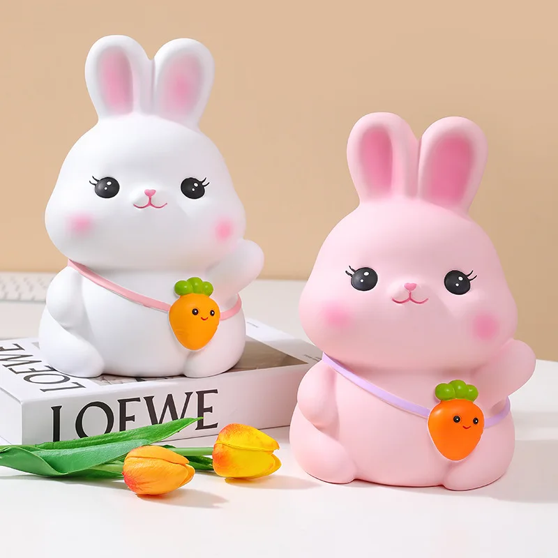 Pink Rabbit Money Box. Rubberized Process, Shock-resistant, Suitable For Storing And Retrieving. Children's Birthday School Gift