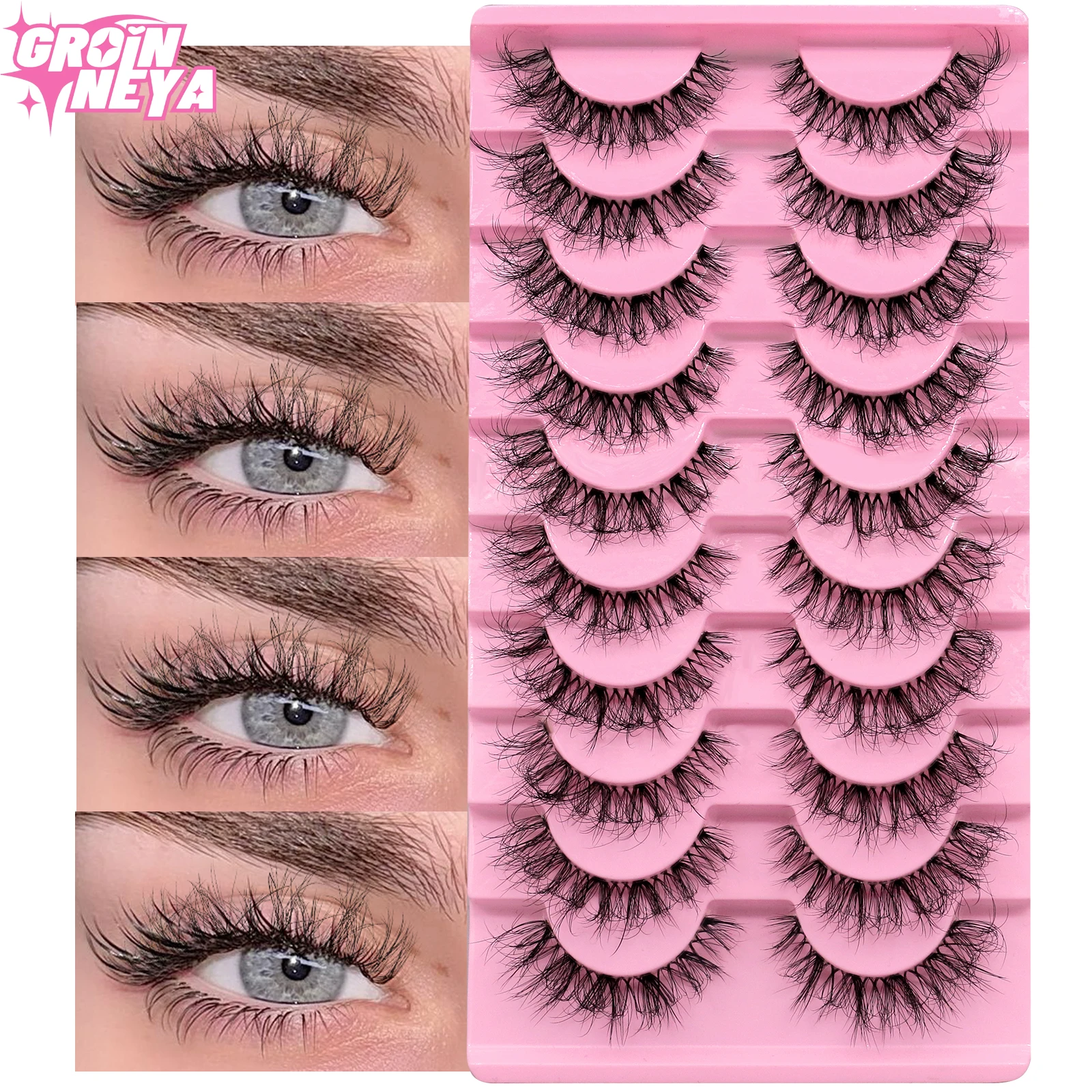 GROINNEYA Fluffy Eyelashes 5/10 Pairs Natural False Eyelashes Long Makeup Reusable 3D Curl Lashes Extension Eyelashes for Beauty