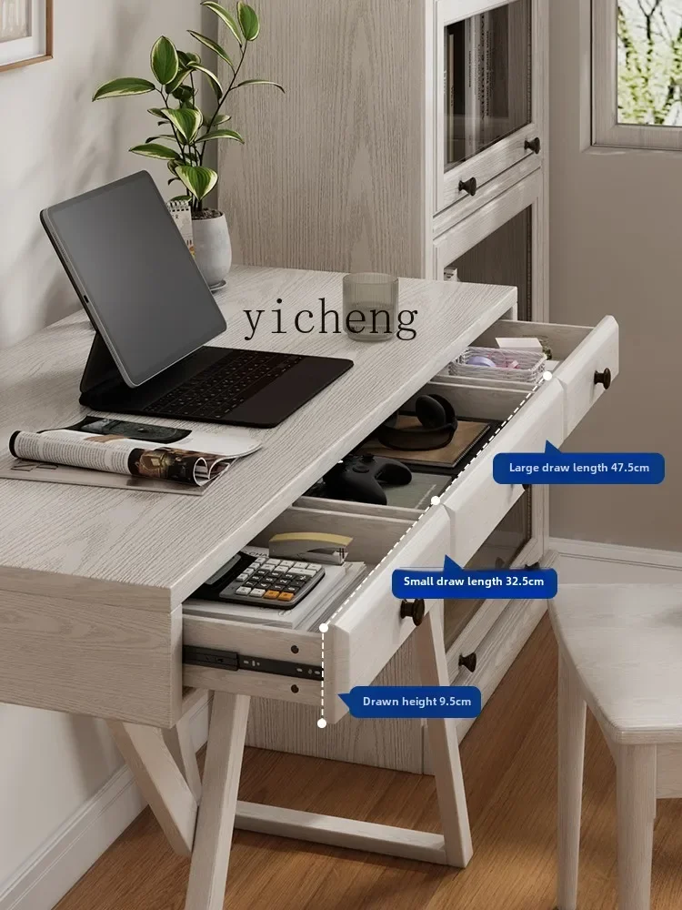 Z-a desk with drawers Home children's study table Primary school student study room Solid wood writing desk White