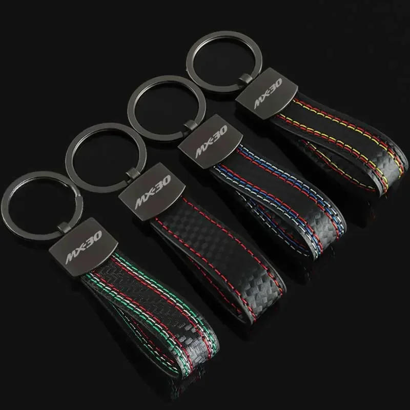 Car Key Chain Holder Carbon Fiber Auto Styling Keyring Ornament Keychain for MX30 CX3 CX9 CX60 AXELA BT50 RX7