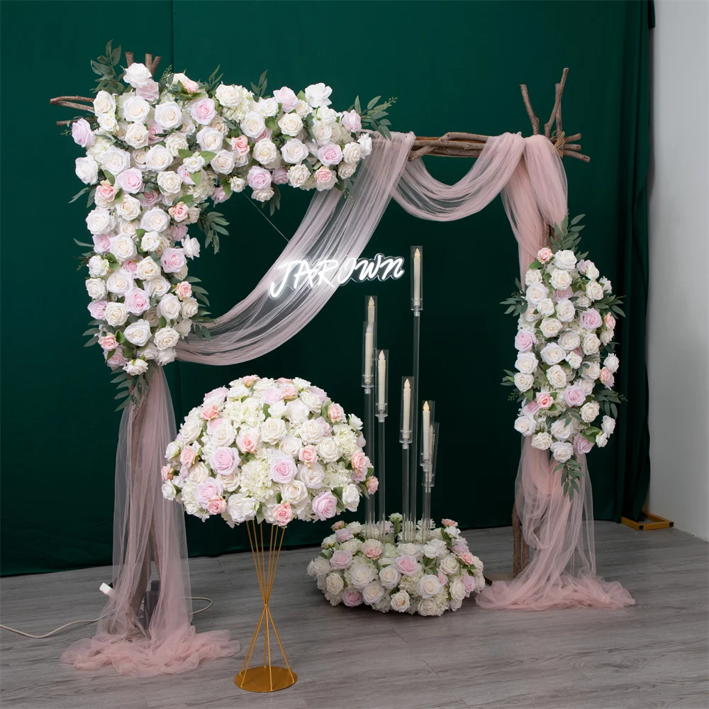 2.1ft Artificial Flower Ball Wish Shopping Wedding Party Decoration Candlestick Wreath White Pink Rose Triangular Flower Rows