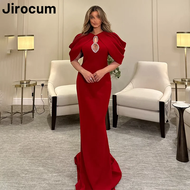 

Jirocum Elegant Mermaid Red Prom Dress Women's V-Neck Diamond Party Evening Dresses Custom Floor Length Formal Occasion Gowns