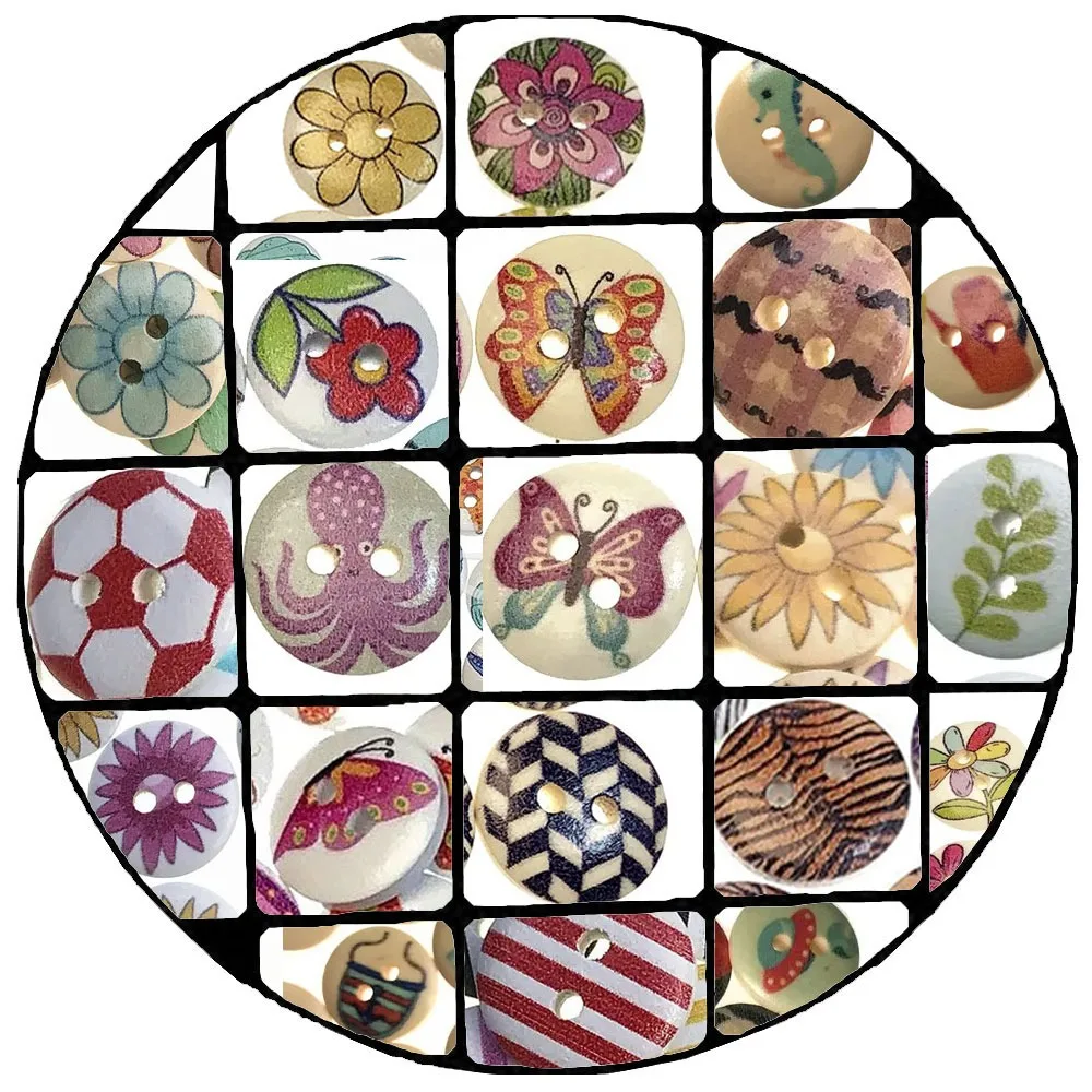 

300PCS 15mm Round Button Monogrammed Christmas Stripe Plaid Button Love Scrapbooking for Wedding Decor Sewing Accessories