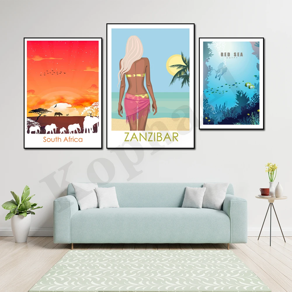 Kenya Tanzania Morocco Sahara South Africa Togo Tamboma Valley Zanzibar Marrakech Red Sea. City Travel Landscape Canvas Painting