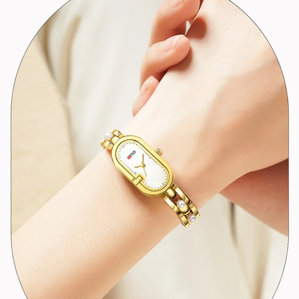 OFNS 5521 Nowy Luksusowy Zegarek Damski z Perłami, Dekoracyjny, Elipsoidalny, Wodoodporny Zegarek Kwarcowy na Pasku dla Kobiet Relogio Feminino