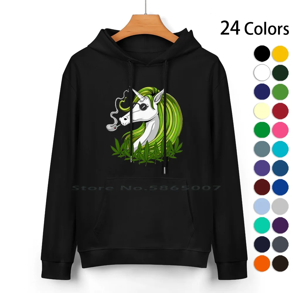 Unicorn Hippie Stoner Pure Cotton Hoodie Sweater 24 Colors Hippie Unicorn Hippie Festival Smoking Weed Pot Smoker Ganja Stoner