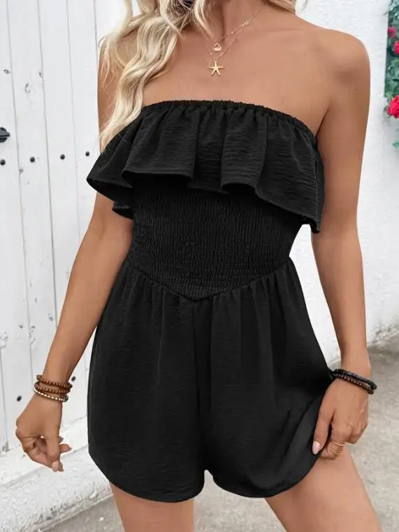 

2026 Summer New Light Mature Vacation Style Jumpsuit Sleeveless Strapless Ruffle Edge Jumpsuit