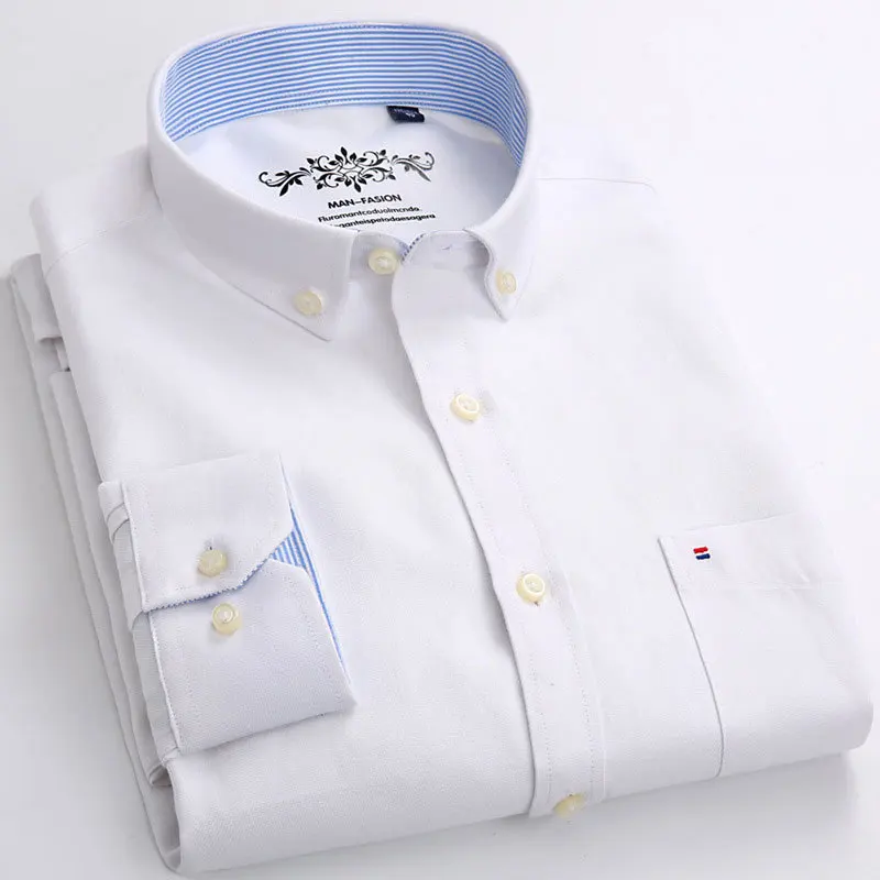 Camisa de manga larga de color sólido de tela Oxford, ropa formal informal de negocios para hombres, camisa delgada de temperamento profesional