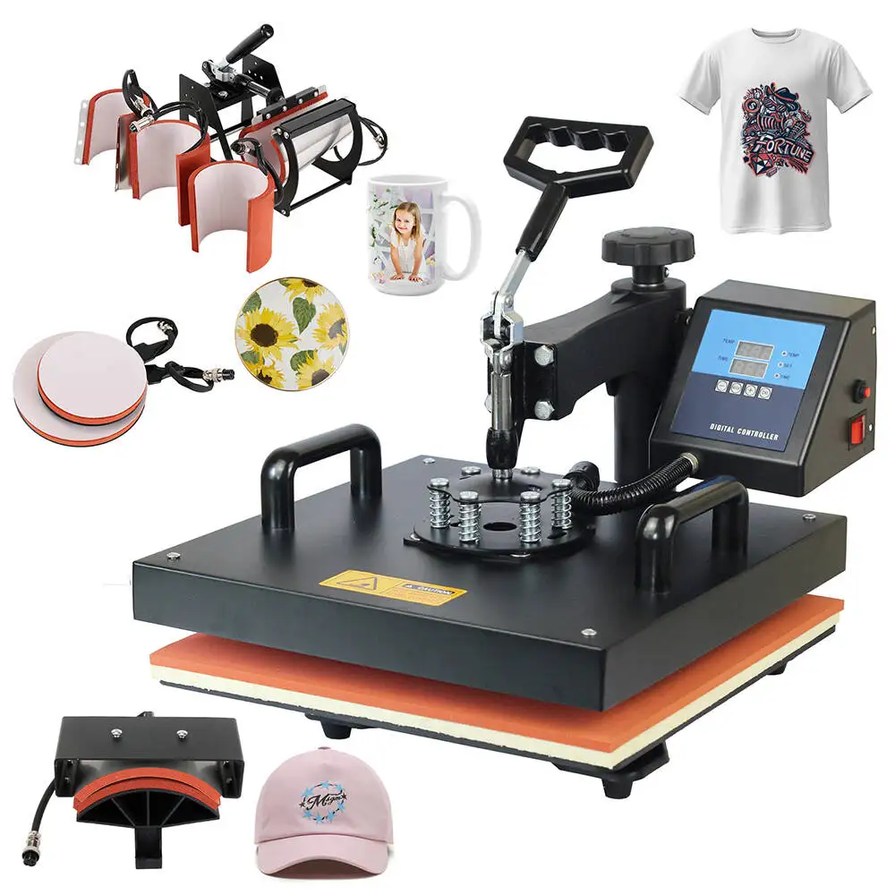 Cheap 38*38CM 8 in 1 Combo Heat press Machine Sublimation Printer 2D Heat Transfer Machine for Cap Mug Plate Tshirts CE Approved