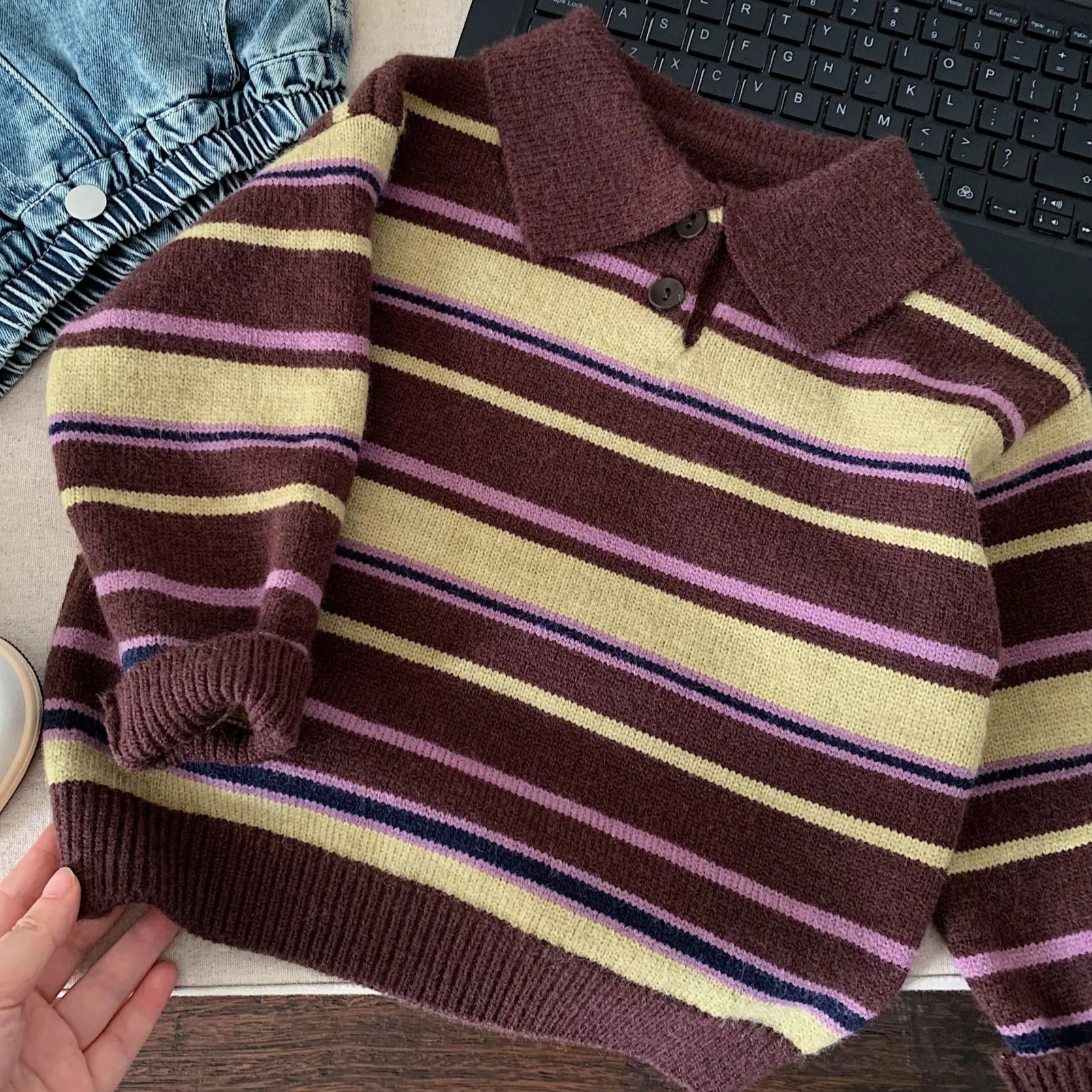Boys Sweater 2026 Autumn and Winter New Children's Clothing Korean Style Boys and Girls Retro Color Striped Soft Waxed Sweater
