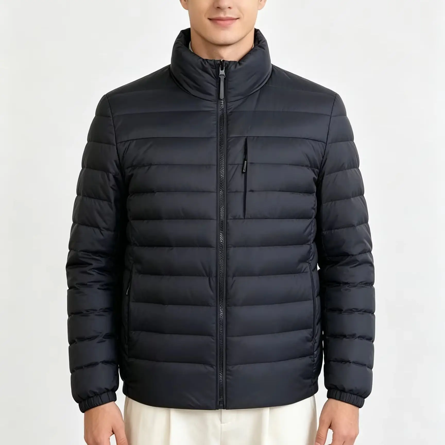 Unisex Ultra Light Duck Down Jacket 90% Down Content Stand Collar Warm Casual Winter Coat Nylon Outerwear Plus Size 165-195
