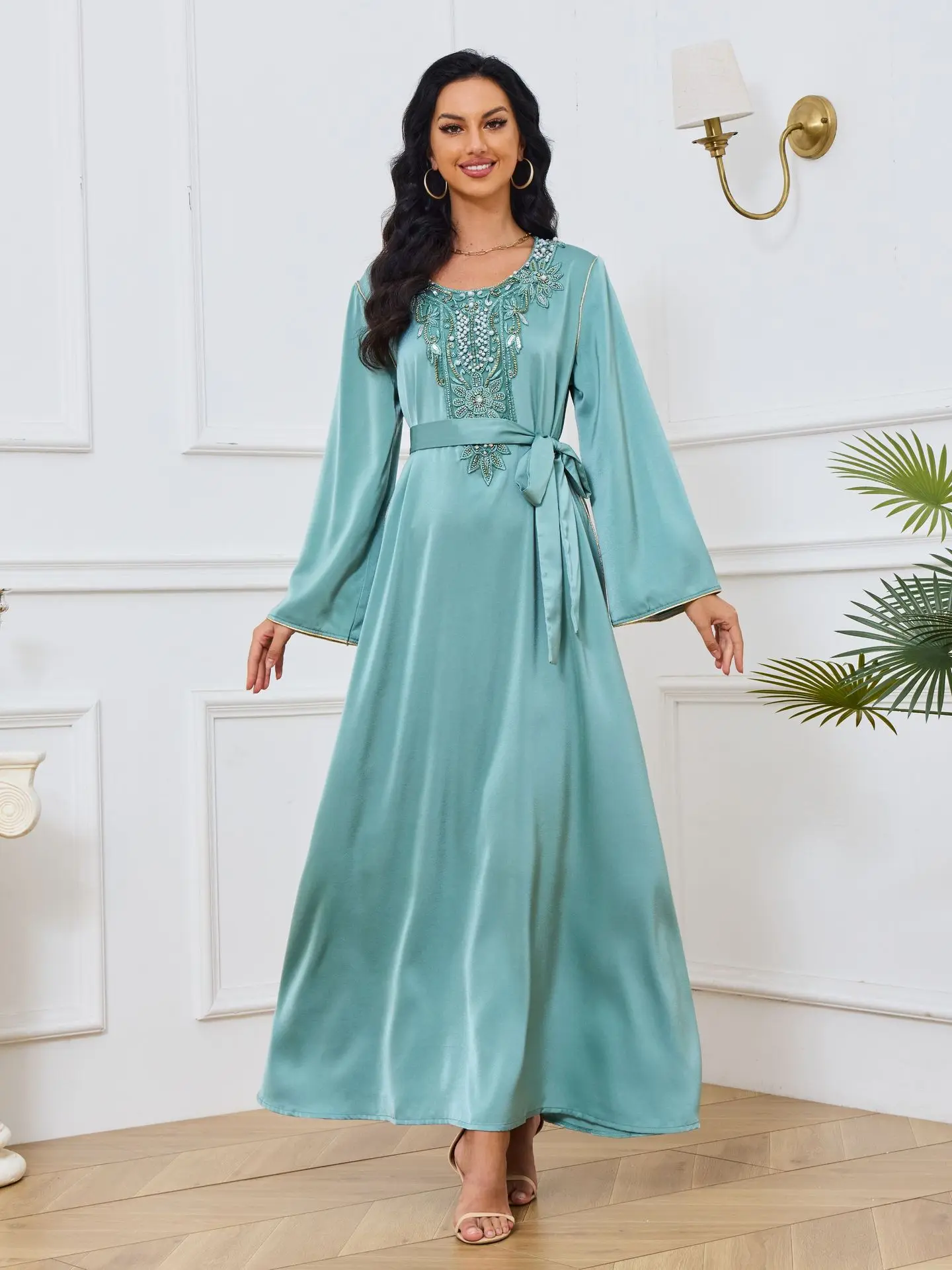 Ramadan mubarak vestido muçulmano feminino abaya dubai luxo miçangas vestidos de noite islam roupas kaftan hijab robe eid khimar abayas