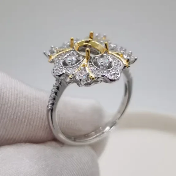 925 Silver Gemstone Ring Setting 18K White and Yellow Gold Plating Ring Setting Jewelry DIY Supplier