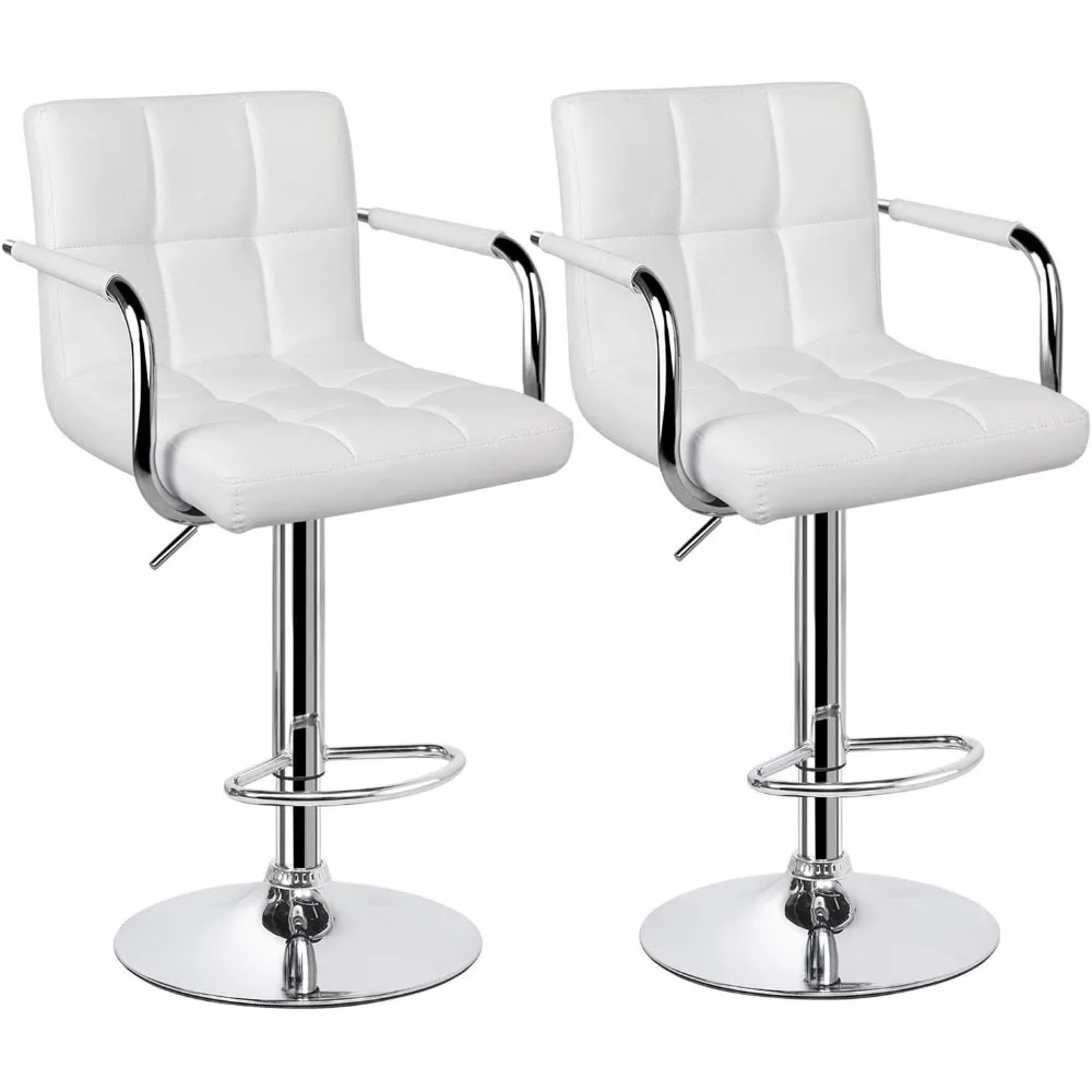 Tall Bar Stools Set of 2 Modern Square PU Leather Adjustable BarStools Counter Height Stools with Arms and Back Bar Chairs