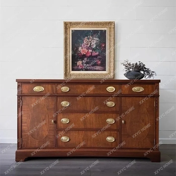 AA retro carved solid wood porch cabinet living room, simple storage cabinet