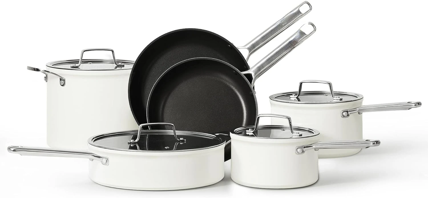 

10PCS Nonstick Cookware Set, Pots and Pans Set Non Stick, Heavy Gauge Kitchen Cookware Sets, Dishwasher & Oven Safe, with Te