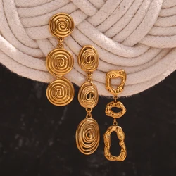 E.B.belle Irregular Pounding Pattern Geometric Hollow Wound Thread Fingerprint Vortex Splicing Earrings Stainless Steel