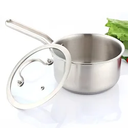 16cm 304 Stainless Steel SaucePan 1QT Induction Sauce Pan with Glass Strainer Lid Stainless Steel Sauce Pot Cooking Tools