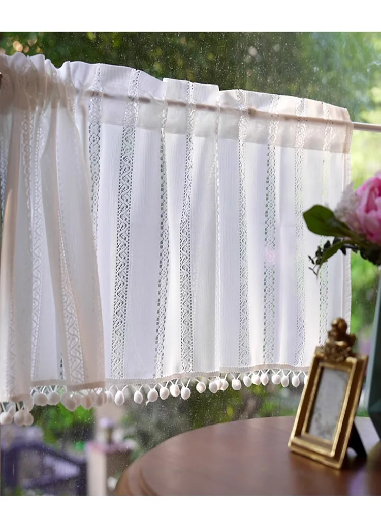 Modern white lace curtains kitchen short curtains half curtains door curtains sunshade gauze curtains no punching gauze curtains