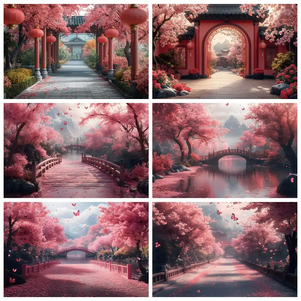 

Spring Cherry Blossom Scenery Backdrop Birthday Party Art Photo Wedding Travel Portrait Photography Background Photo Studio