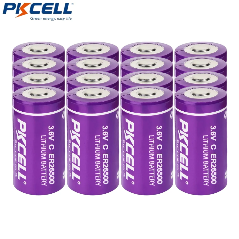 

16PCS PKCELL ER26500 C Cell 3.6V 9000mAh High Energy Li-SOCl2 Batteries for Water Meter