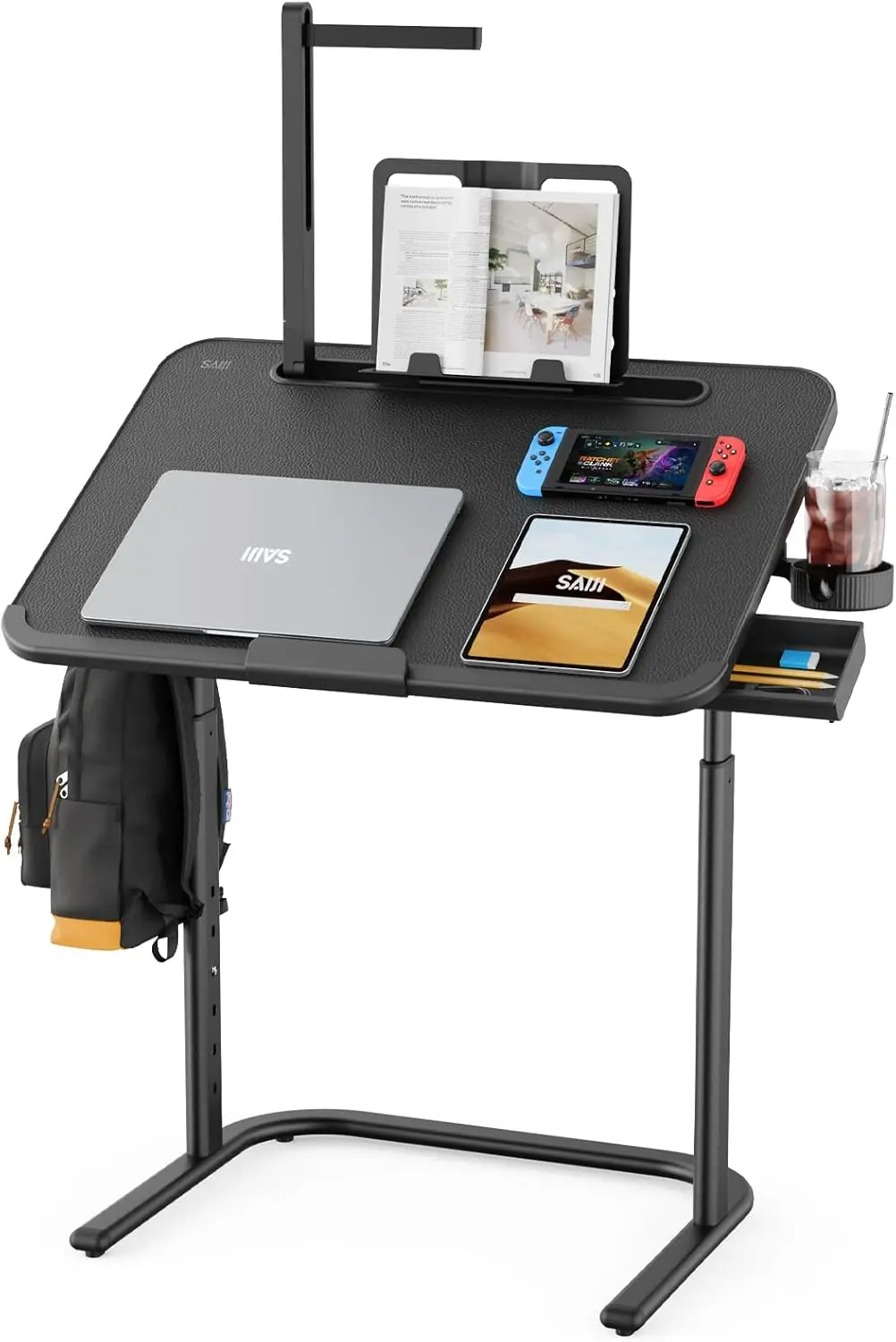 

Adjustable Laptop Tray Table with LED Light, Drawer & Cup Holder for Sofa Use