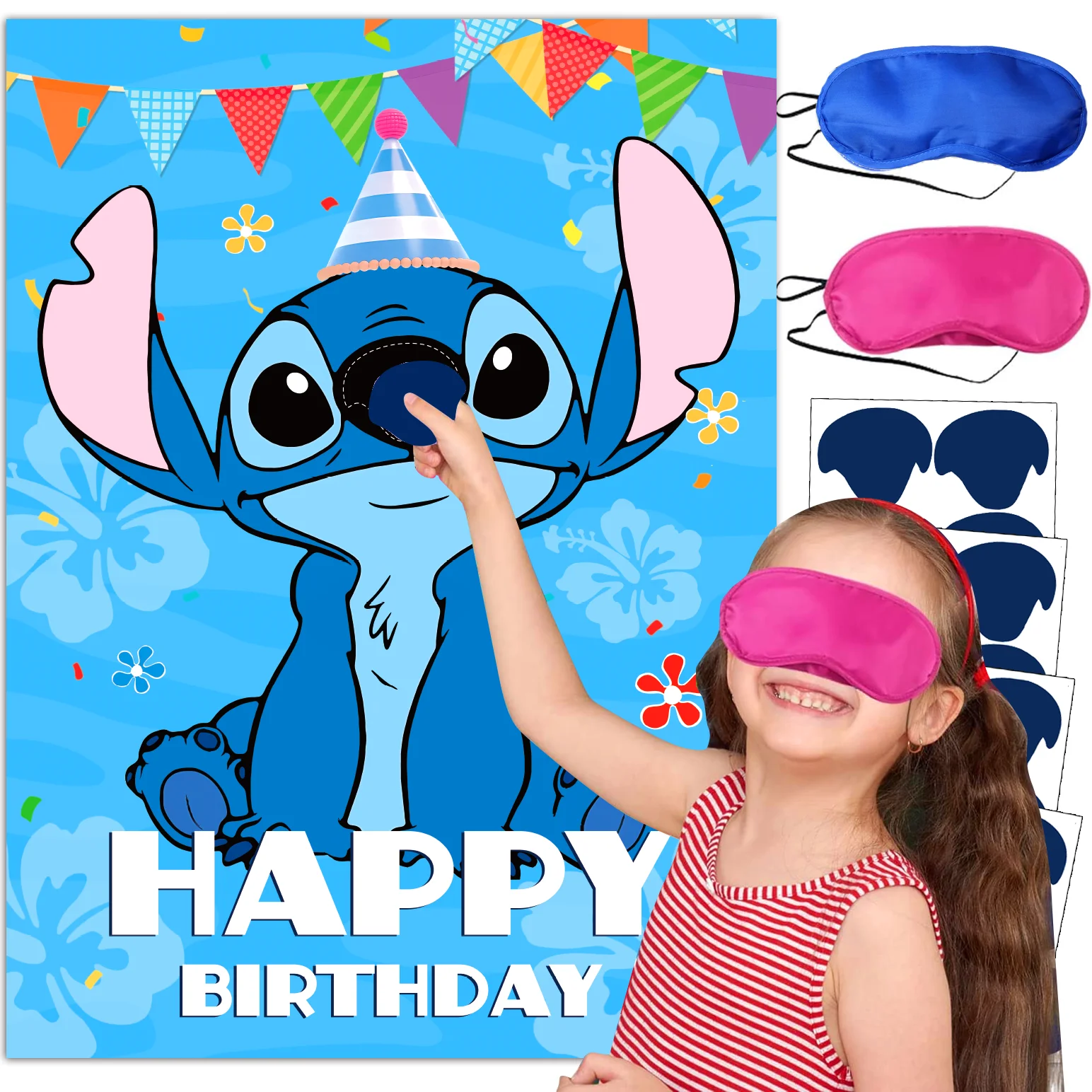 Disney-Pin The Nose On The Stitch Decoração de Festa, Cartazes de Jogos, Adesivos, Crianças, Baby Shower, Favor, Aniversário, Gift Sets