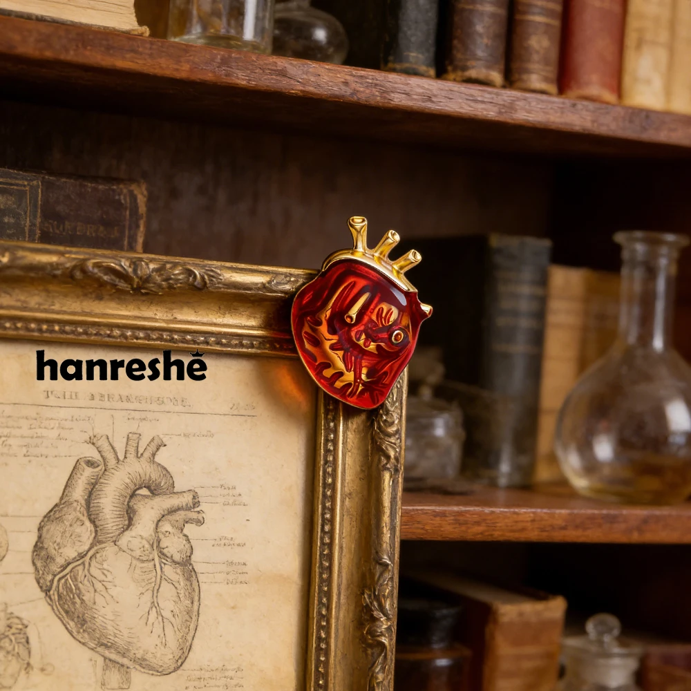 Hanreshe Translucent Red Enamel Heart Brooch Pins Medical Lapel Neckline Lapel Badge Jewelry Accessories for Doctors Nurses Gift