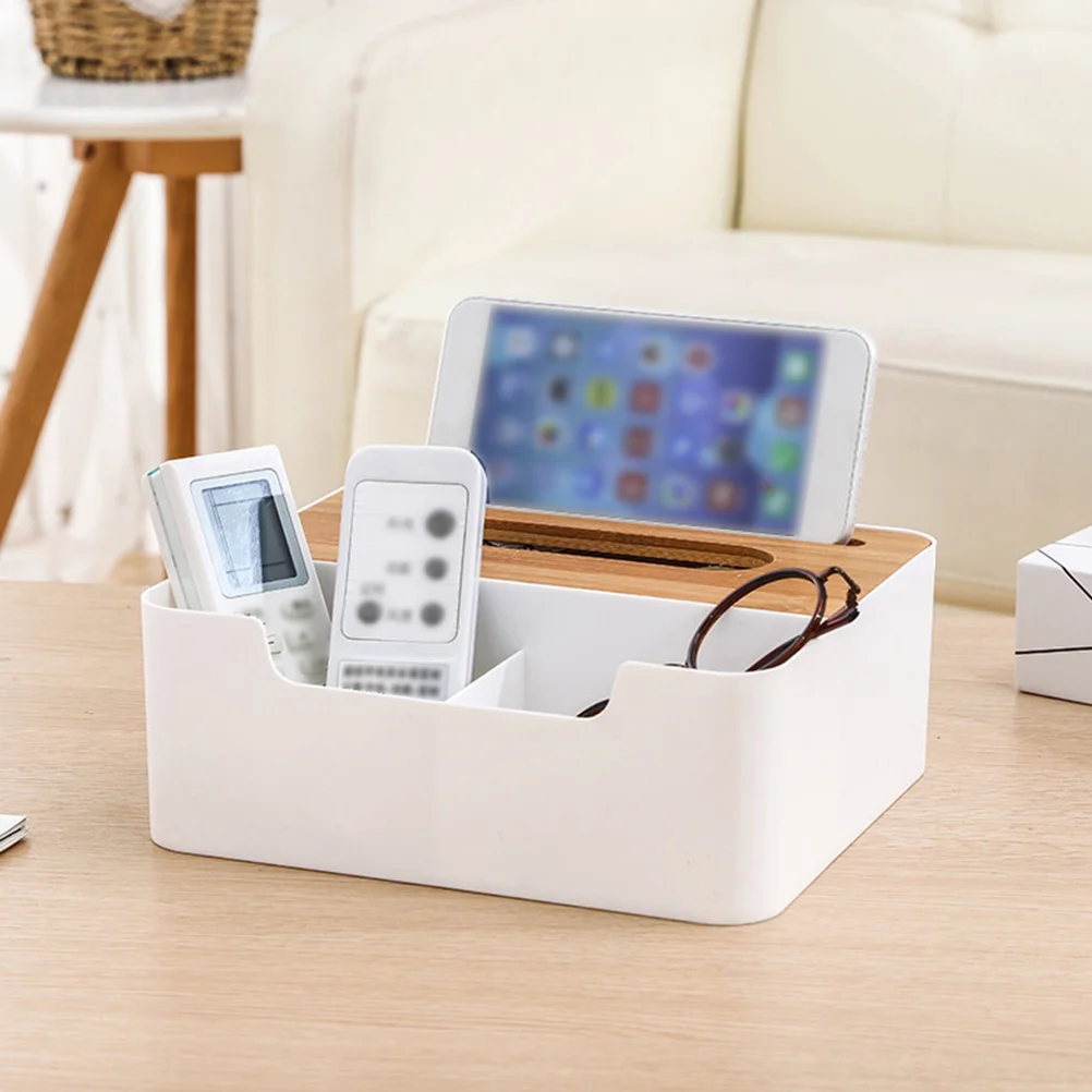 

Desktop Storage Tissue Box Dispenser Multi-purpose Holder Paper Towel Organizer Bamboo Napkin Modern