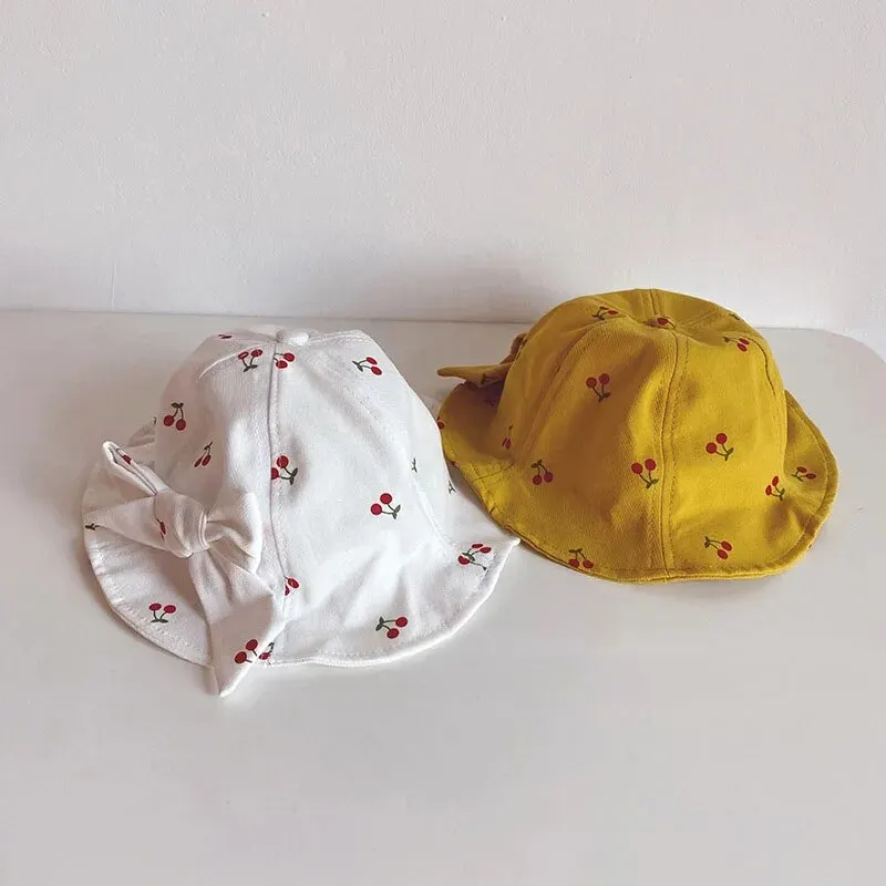 Floral Print Baby Bucket Cap Cute Bow Princess Infant Girls Panama Hat Outdoor Sunscreen Kids Fisherman Hat