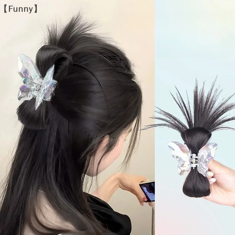 Women Half-tie Hair Claw Butterfly Feather Shuttlecock Head Lazy Crab Clip Wig Catch Clip High Ponytail Hair Accessories