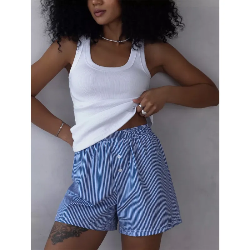 New Lady's Loungewear Modal Cotton Sleeveless Vest Striped Shorts Short Sleeve Style Pajamas Sets Casual Homewear 2pcs Summer