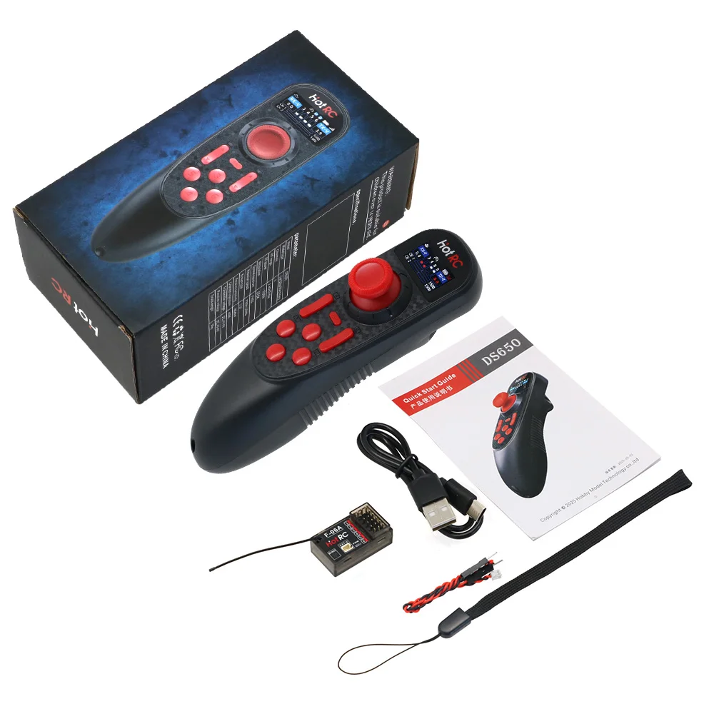 HOTRC DS-650 6채널 2.4G 무선 시스템 송신기 컬러 스크린 리모컨 (F-06A 수신기 포함) RC 보트 자동차 모델 DS600용