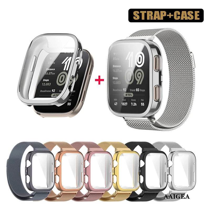 2 قطعة حزام معدني + حافظة ناعمة ل Huami Amazfit Bip 6 الفولاذ المقاوم للصدأ ميلانو حلقة سوار الأساور حزام