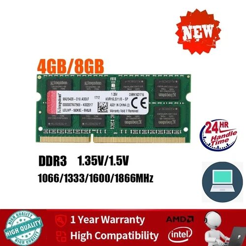 Imagen 1 del producto Memoria RAM DDR3 DDR3L de 4GB 8GB para portátil SODIMM 1333/1666MHz 204 pines 1.35V/1.5V RAM PC3-10600 12800 RAM para laptop