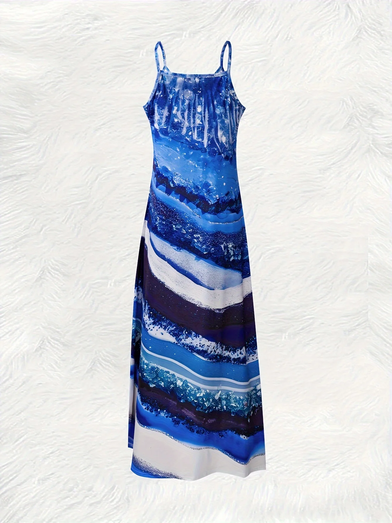 Printed Design Blue White Purple Wave Pattern Four Seasons elegant style casual style sling dress