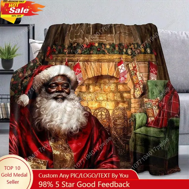 

Black Santa Claus Blanket, African American Blanket, Winter Christmas Holiday Merry Christmas Custom blankets