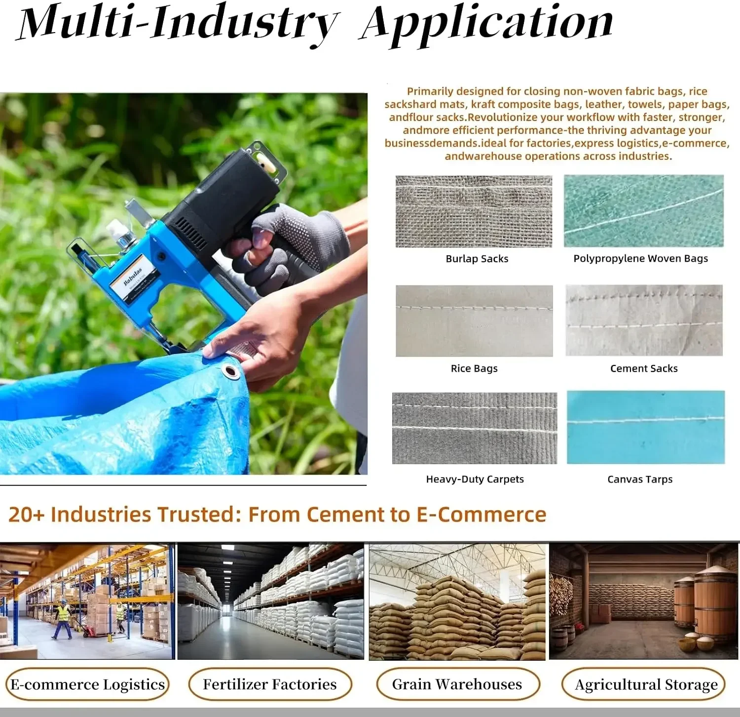 Bag Sewing Machine -2s/bag Heavy Duty Portable Stitching Machine for Woven Bags, Non-Woven Fabrics, Leather!Warehouse & Farm
