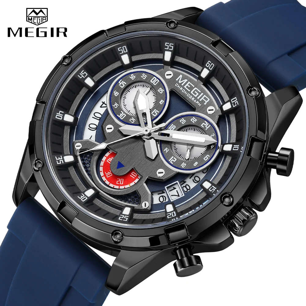 MEGIR Luxury Watch for Man Quartz Casual Sports Men Watch Waterproof Luminous Silicone Chronograph Men's Watches Clock Reloj