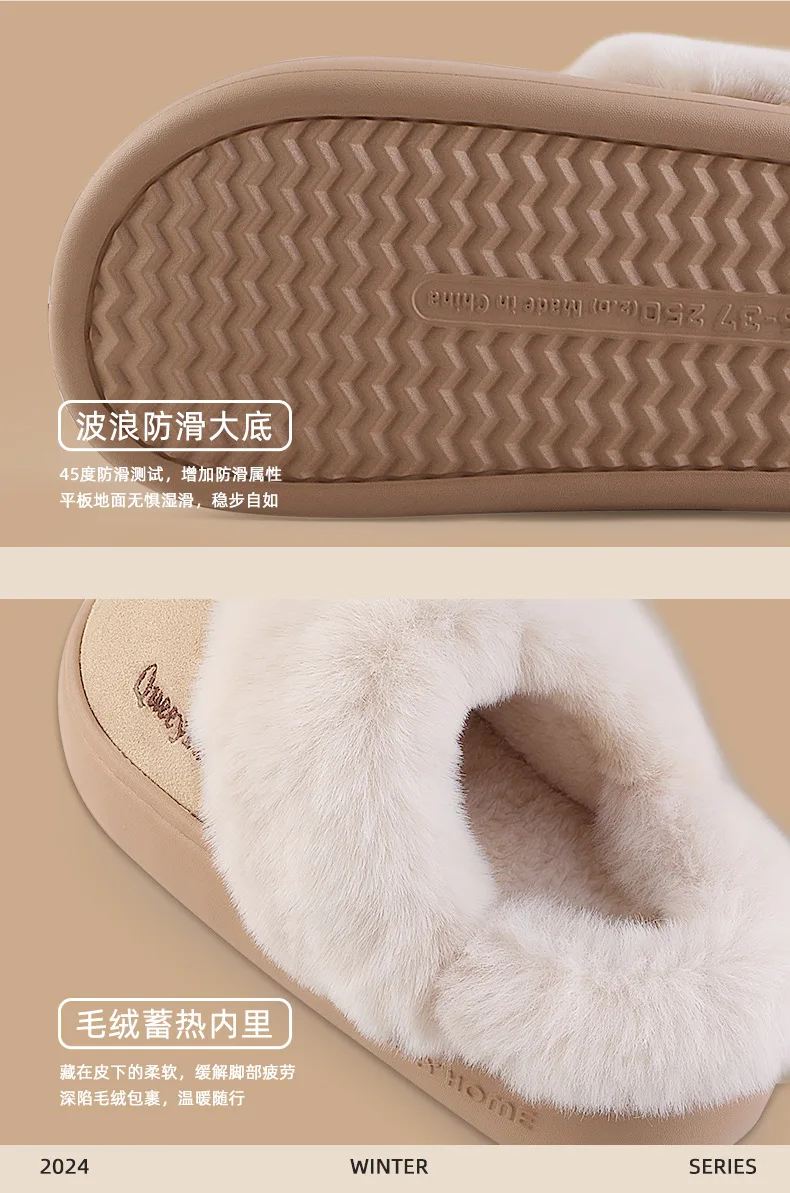 Comwarm Damen-Baumwollhausschuhe mit flauschigem Innenfutter, flauschig, warm, bequem, Schlafzimmer-Slides, modische Plateau-Hausschuhe für Damen – Detail 9