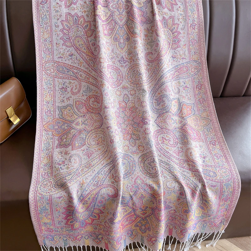 Luxury Embroidery Cashmere Winter Scarves Women Pareo Cape Warm Muslim Modal Hijabs Shawl Chunky Headscarf Ladies Elegant Poncho view 6