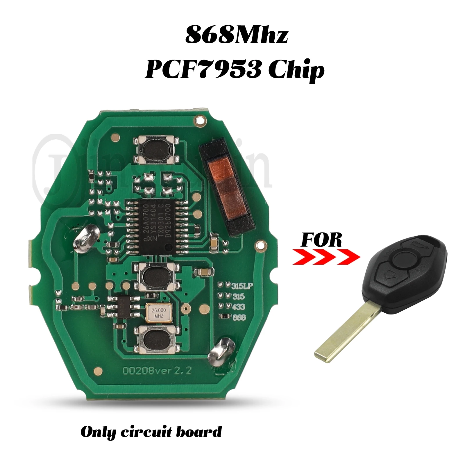 

jingyuqin 3 Buttons Replacement 868MHz PCF7953 Chip Remote Smart Car Key Circuit Board Fob For BMW CAS2 System 3/5 Series