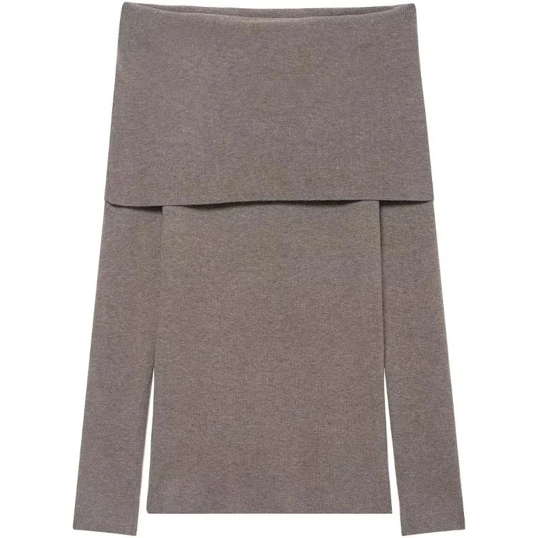 

Новый вязаный пуловер с открытыми плечами и длинными рукавами, женский плиссированный элегантный свитер без бретелек, женская сексуальная одежда