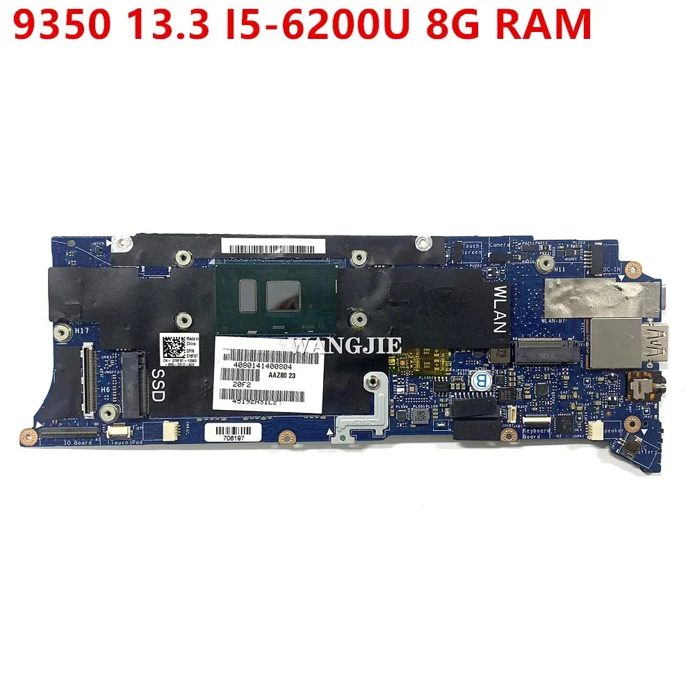 

AAZ80 LA-C881P For DELL XPS 13 9350 13.3 inch Laptop Motherboard CN-076F9T 076F9T SR2EY I5-6200U 8G Memory 100% Working