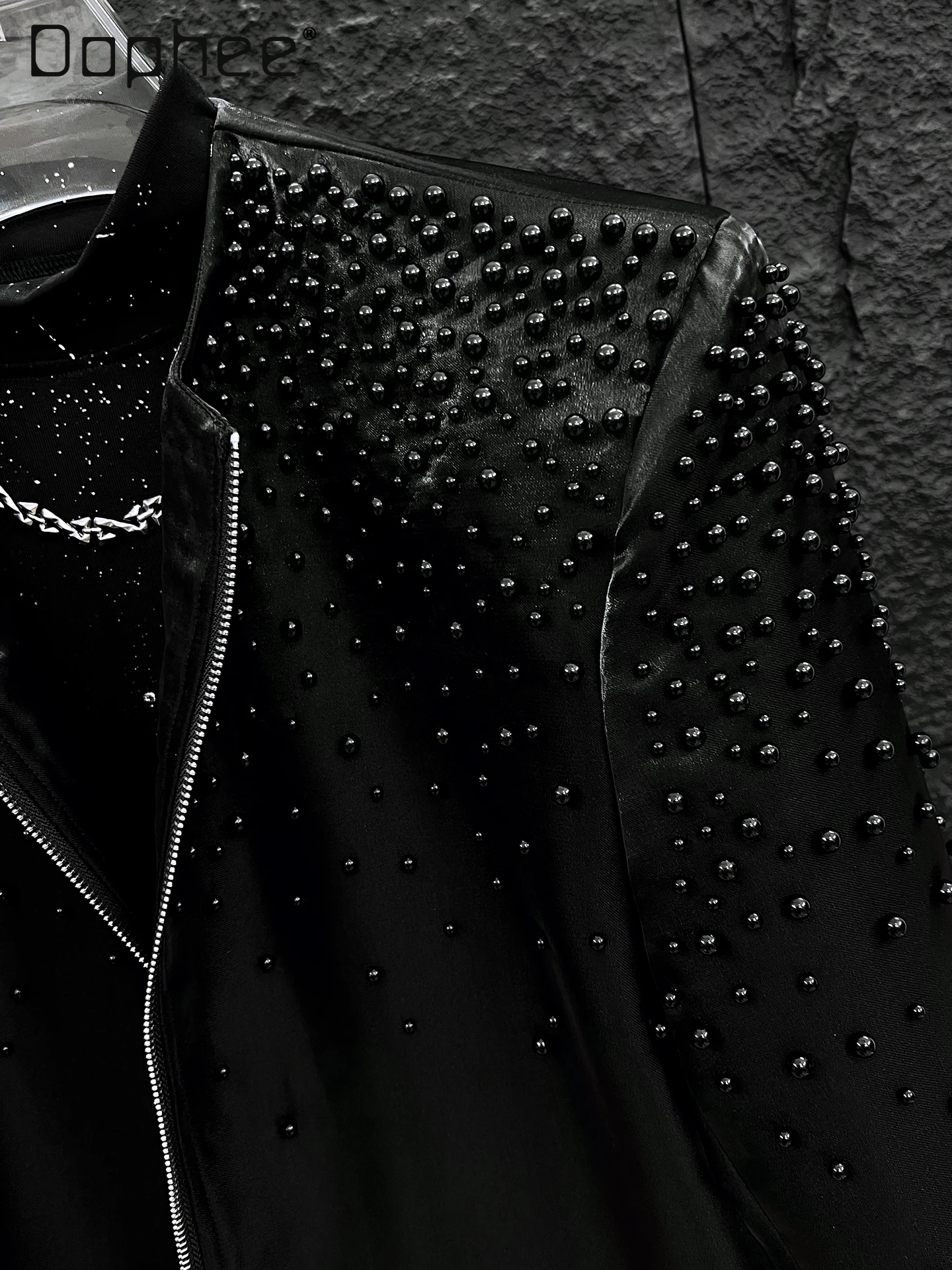 Pearl Patchwork Short Jackets for Men Handsome Trendy High-end Fashion Heavy Industry Beading Round Neck Loose Men Clothing