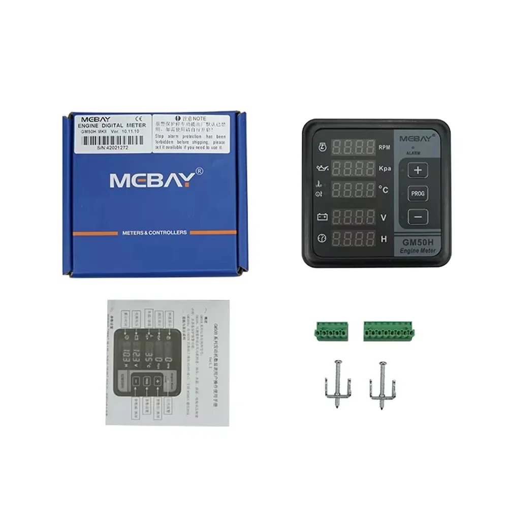 Mebay GM50H MK3 Engine Multi Function Digital Meter Diesel Generator Monitor with Water Temperature Sensor Oil Pressure Sensor