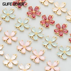 GUFEATHER M524, ювелирные аксессуары, 18k позолоченные, медь, цирконы, прохождение REACH, Никель бесплатно, форма цветка, очаровательные, diy серьги, 6 шт.лот