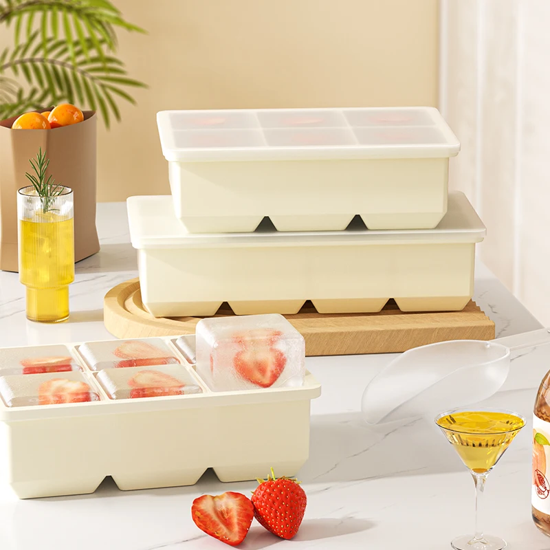 4/6/8/15 Large Grids Ice Cube Tray with Lid Flexible Food Grade Silicone Ice Cube Mold Ice Trays for Freezer Homemade DIY Drinks