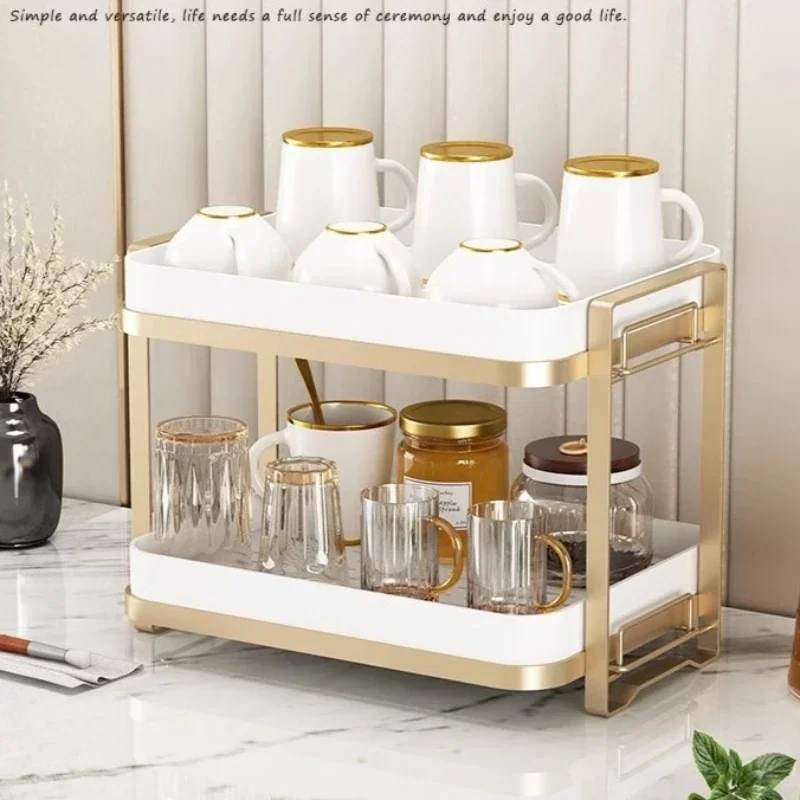 Kitchen Cup Storage Shelf Tea Cup Tea Glass Desktop Double Tray Household Drain Box